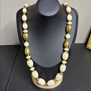 Vintage Elegant Gold and Cream Beaded Long MCM Necklace